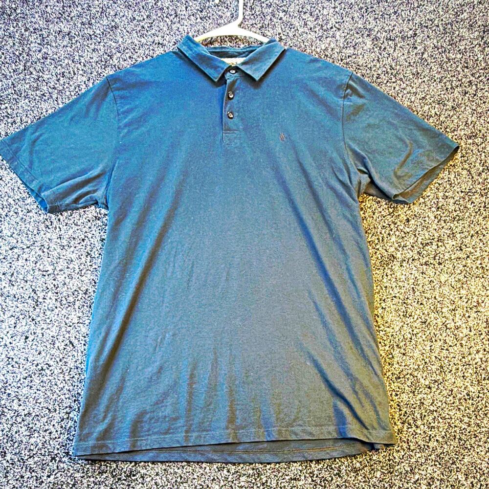 Volcom Men's Polo Shirt XL Gray Short Sleeve Collared Solid Logo Button A0112303